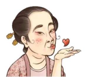 😘 donna, cartone animato, bacio, cuore, amore, vintage, illustrazione, sticker whatsapp sticker