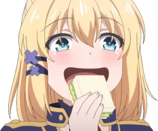 🍴 animé, dessin animé, sandwich, manger, cheveux blonds, mignon, souriant telegram sticker