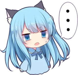 😻 anime girl, chibi, cat ears, cute, pout, blue hair whatsapp sticker
