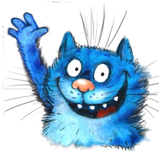 ✋ gatto, blu, cartone animato, che saluta, felice telegram sticker