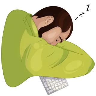 😴 sleepy, sleeping, tired, keyboard, man, exhausted, cartoon telegram sticker