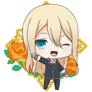 😉 Chibi, Anime, Personnage, Blond, Roses whatsapp sticker