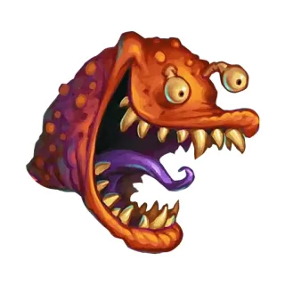 😜 monstruo, criatura, dibujo animado, dientes, boca abierta, fantasía, aterrador, ilustración telegram sticker