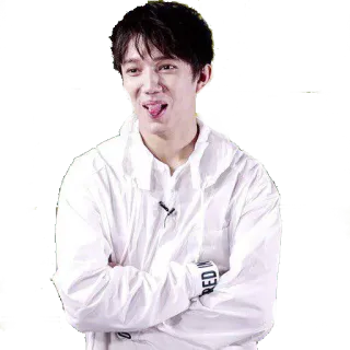 😜 persona, hombre, camisa blanca, retrato, sacando la lengua, brazos cruzados telegram sticker