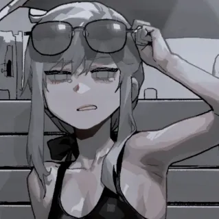 ⛓ アニメ, キャラクター, サングラス, 女性, モノクロ telegram sticker