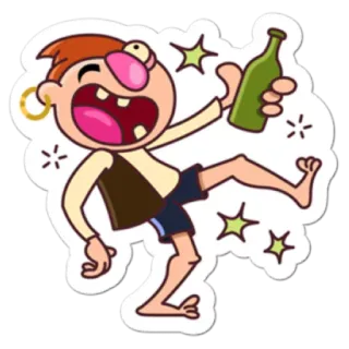 💢 Dibujo animado, Borracho, Fiesta, Alcohol, Botella, Celebración, Feliz whatsapp sticker