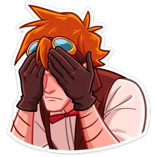 😔 стикер, мультфильм, стимпанк, персонаж, очки, фейспалм, смущенный telegram sticker
