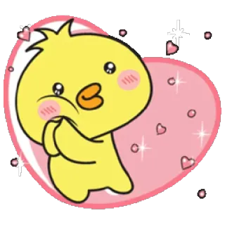 ❤️ cute, yellow chick, heart, cartoon, kawaii, sparkle telegram sticker