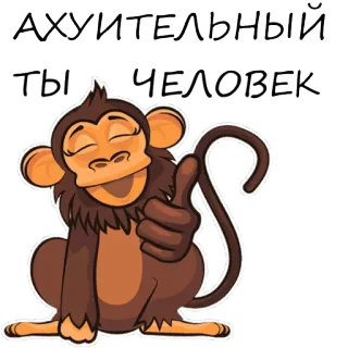 🙉 АХУИТЕЛЬНЫЙ
ГЕНИАЛЬНЫЙ ЧЕЛОВЕК małpa, kciuk w górę, pozytywny, zwierzę, kreskówka, naklejka telegram sticker