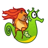 👋 animal, criatura marinha, cavalo-marinho, leão, andar, desenho animado, adesivo telegram sticker