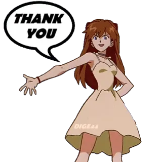😀 Asuka Langley Soryu Neon Genesis Evangelion THANK YOU Anime, Danke, Mädchen, Geste, Sprechblase telegram sticker