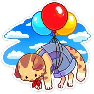 🎈 犬, 風船, かわいい, 動物, 空, 雲, 漫画 telegram sticker