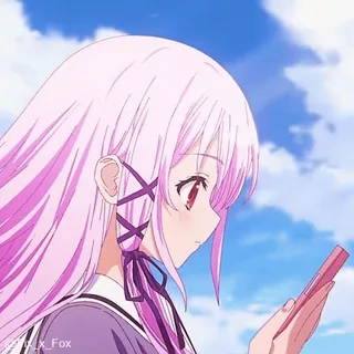 😀 gái anime, tóc hồng, đồng phục học sinh, dễ thương, điện thoại whatsapp sticker
