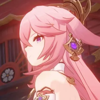 🥰 Yae Miko Genshin Impact animé, jeu vidéo, Genshin Impact, Yae Miko, cheveux roses, renard whatsapp sticker