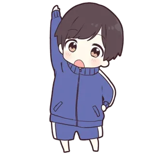 😊 anime, boy, cartoon, chibi, cute, kawaii, raising hand telegram sticker