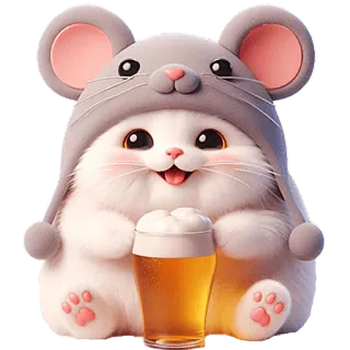 🍺 แมว, หนู, สัตว์, น่ารัก, หมวก, เบียร์ whatsapp sticker