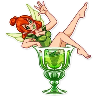 👋 fata, fantasy, tazza, verde, cartone animato whatsapp sticker