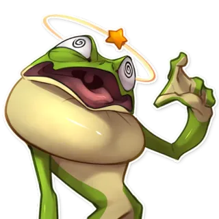 😵 grenouille, étourdi, dessin animé, autocollant, animal, vert telegram sticker