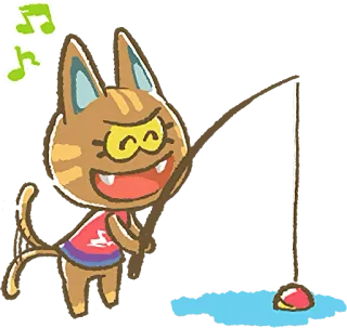 ☺️ Tabby Animal Crossing animal crossing, atigrado, gato, pesca, videojuego, nintendo whatsapp sticker
