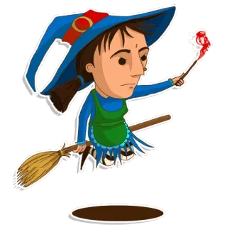 🔮 bruja, magia, escoba, dibujos animados, fantasía, volar, personaje whatsapp sticker