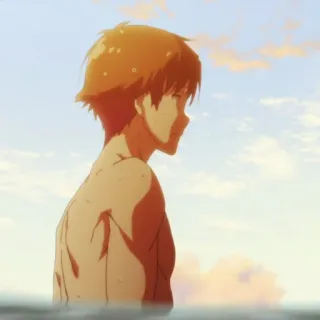 🎲 Anime, Menino, Praia, Sem camisa, Água whatsapp sticker