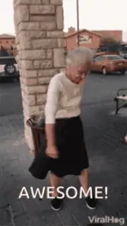 😎 AWESOME! awesome, old woman, dancing, joyful, happy, elderly telegram sticker