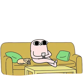 👏 การ์ตูน, โซฟา, หมา, ตัวละคร, นั่ง, โทรศัพท์ telegram sticker