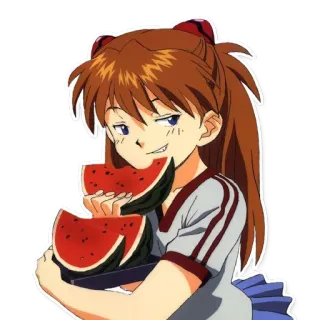 😏 Asuka Langley Soryu Neon Genesis Evangelion anime, manga, evangelion, asuka, watermelon, character, girl, japanese telegram sticker