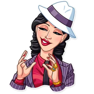 😬 cartoon, woman, gangster, suit, hat telegram sticker