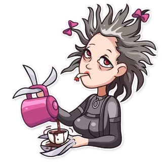 ☕ ผู้หญิง, กาแฟ, เช้า, เหนื่อย, การ์ตูน, ตัวละคร telegram sticker