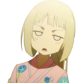 😒 Anime, Ragazza, Kimono, annoiata, inespressiva, capelli biondi telegram sticker