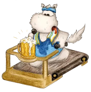 🍺 kuda nil, treadmill, bir, olahraga, kartun, keringat, kebugaran, hewan whatsapp sticker