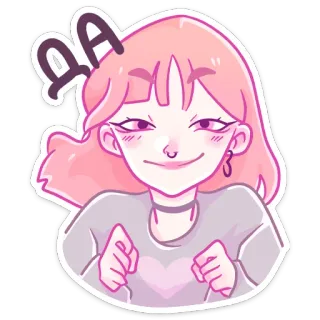 👍 AA fille, cheveux roses, autocollant, dessin animé, mignon, style anime whatsapp sticker