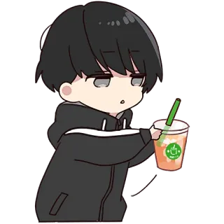 🧋 Anime, Chibi, Chico, Bebida, Sudadera con capucha, Lindo whatsapp sticker