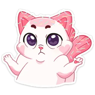 🤷‍♀ 고양이, 귀여운, 카와이, 어깨를 으쓱, 혼란스러운, 분홍색, 스티커 telegram sticker