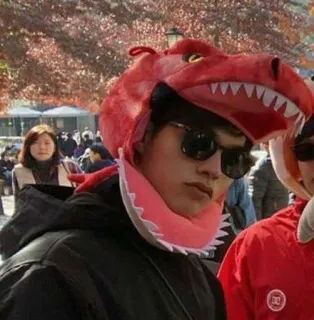 😎 pessoa, óculos de sol, vermelho, chapéu, dinossauro, moletom com capuz, inverno, outono telegram sticker