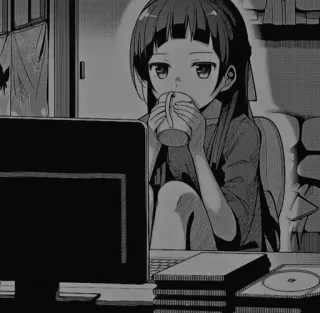 ❄️ anime, girl, computer, drinking, kawaii, manga telegram sticker