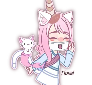 🐈 Пока! cartoon, anime, cute, kawaii, unicorn, cat, girl telegram sticker