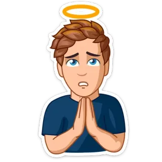 😇 angel, cartoon, character, emoji, halo, prayer telegram sticker