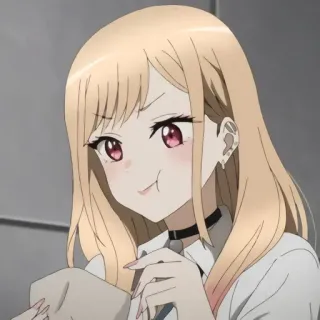 ❤️ Marin Kitagawa My Dress-Up Darling Anime, Fille, Mignon, Cheveux Blonds, Yeux Rouges, Collier Noir, My Dress-Up Darling whatsapp sticker