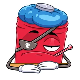 🤕 desenho animado, doente, pirata, termômetro, dor de cabeça, tapa-olho, balde, indisposto whatsapp sticker