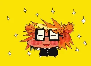 😊 Cartoon, Bril, Schattig, Gele achtergrond, Sterren, Pixel art telegram sticker