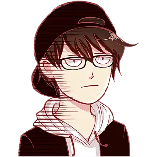 😑 kartun, kacamata, anak laki-laki, orang, topi, anime, potret telegram sticker