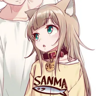 🧸 SANMA Anime, Orecchie da gatto, Collare, Carino, Pesce, Sanma, Manga whatsapp sticker