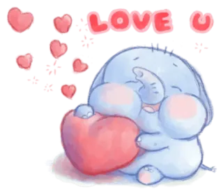 🍯 LOVE U Elefant, Liebe, Herzen, süß, Cartoon telegram sticker
