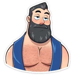 😒 мужчина, мультик, волосатый, грудь, борода, синий telegram sticker