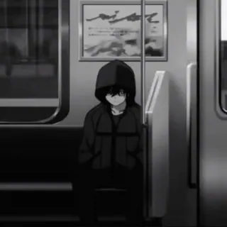 🕸 Anime, Monochrome, Garçon, Métro, Solitude, Ambiance telegram sticker