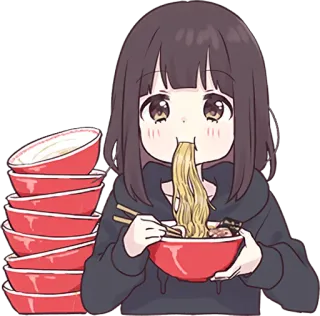 🍜 Anime, Ramen, Noodles, Eten, Voedsel, Kawaii, Chibi, Schattig whatsapp sticker