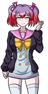 🙃 fille anime, personnage, femme, cheveux violets, cheveux roses, saluant telegram sticker
