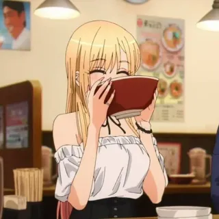 🍜 Marin Kitagawa My Dress-Up Darling Marin Kitagawa, Anime, Ciotola, Mangiare, Cibo, Bionda, My Dress-Up Darling telegram sticker